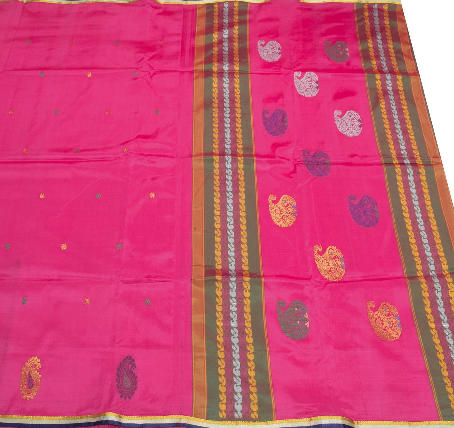 Sushila Vintage Magenta Saree Paisley Pure Cotton Silk Zari Woven Sari Fabric