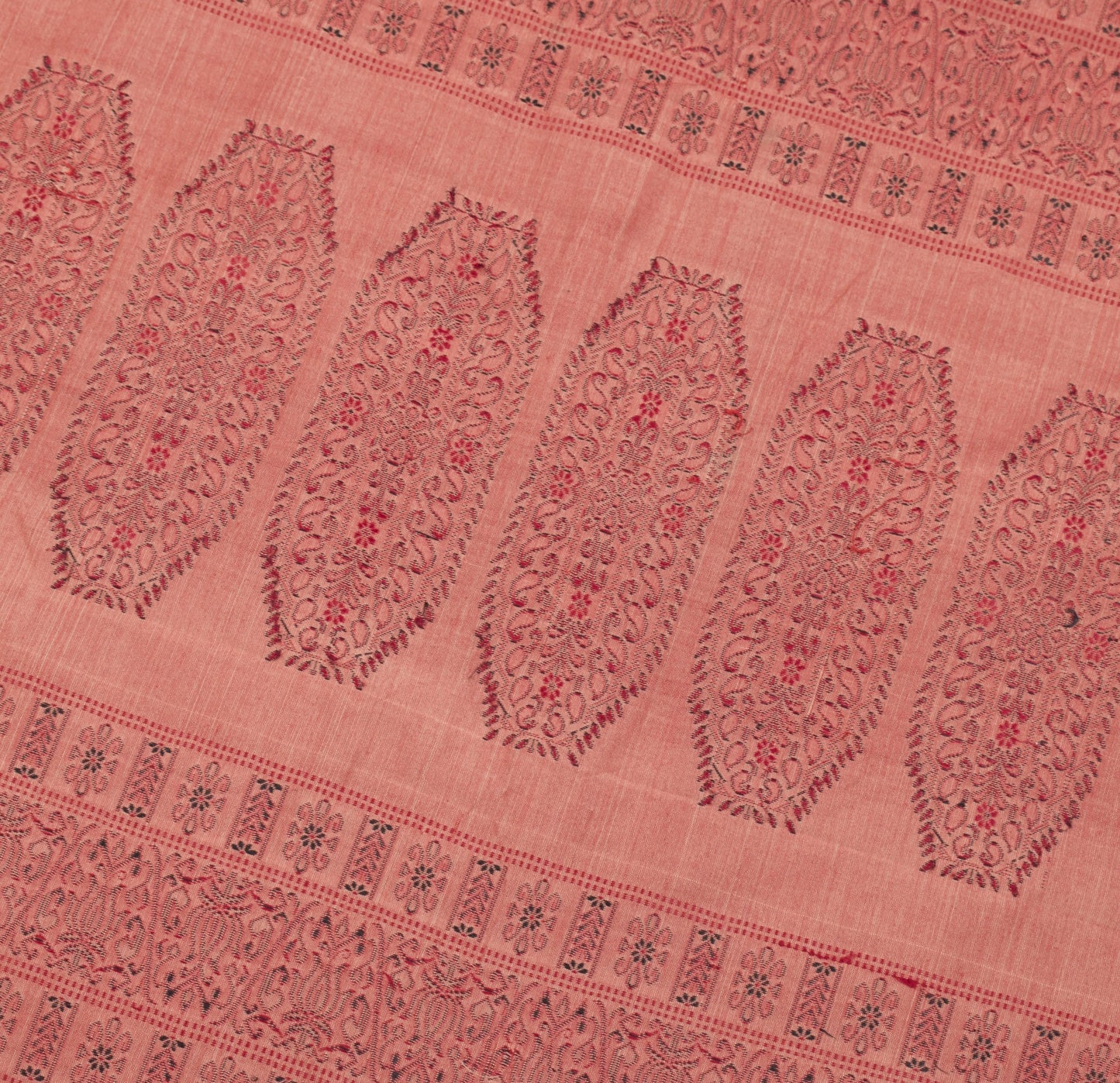Sushila Vintage Black Hand Woven Saree Pure Cotton Silk Paisley Soft Sari Fabric
