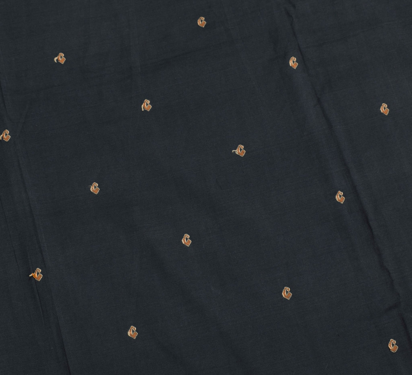 Sushila Vintage Black Hand Woven Saree Pure Cotton Silk Paisley Soft Sari Fabric