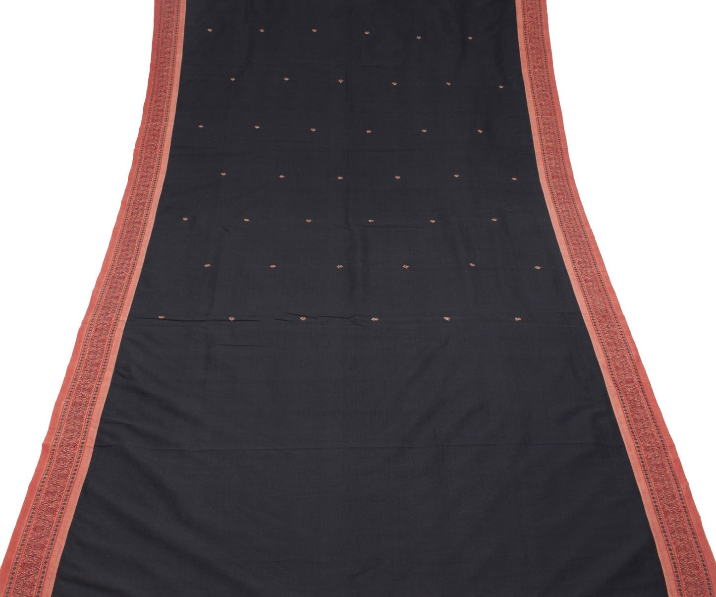 Sushila Vintage Black Hand Woven Saree Pure Cotton Silk Paisley Soft Sari Fabric