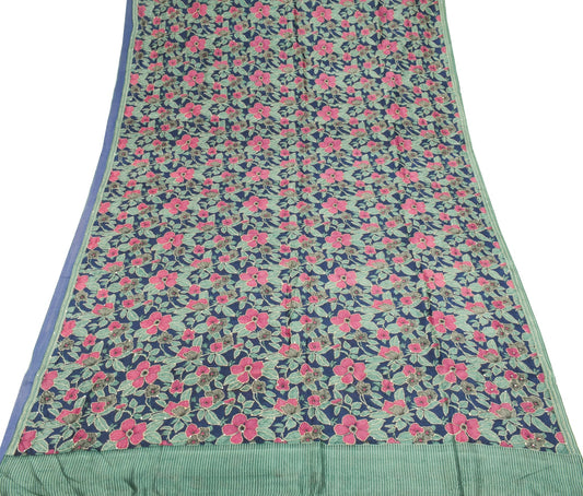 Sushila Vintage Dark Blue Floral Saree Hand Embroidered Kantha Pure Silk Sari