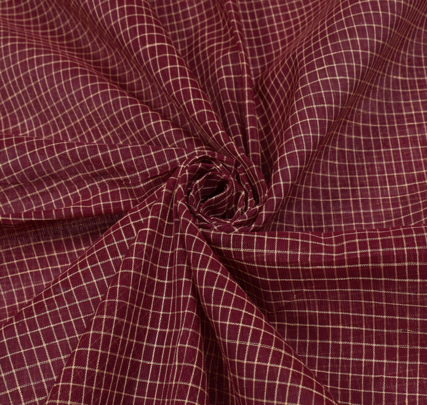 Sushila Vintage Maroon Checks Saree Pure Cotton Broad Border Woven Sari Fabric