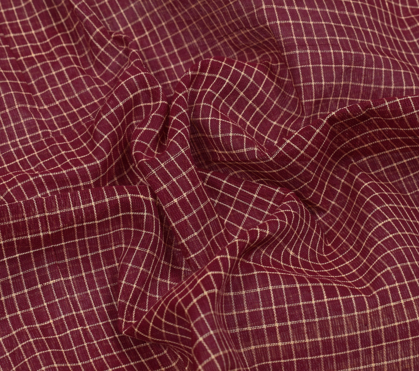 Sushila Vintage Maroon Checks Saree Pure Cotton Broad Border Woven Sari Fabric