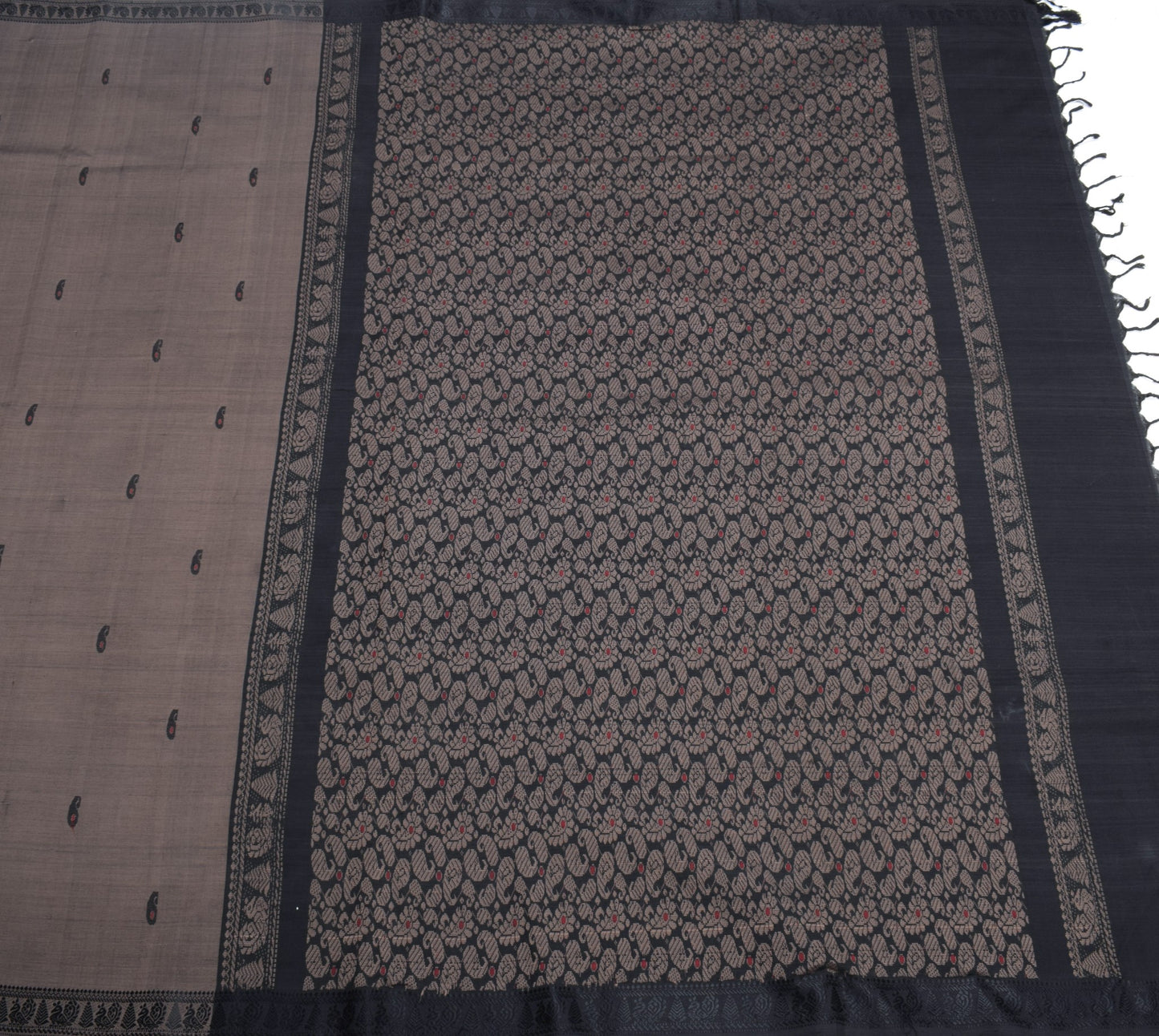 Sushila Vintage Pure Cotton Saree Hand Woven Paisley Peacock Border Sari Fabric