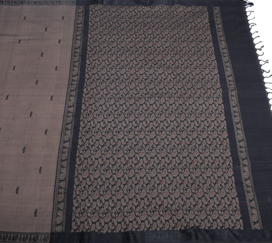 Sushila Vintage Pure Cotton Saree Hand Woven Paisley Peacock Border Sari Fabric