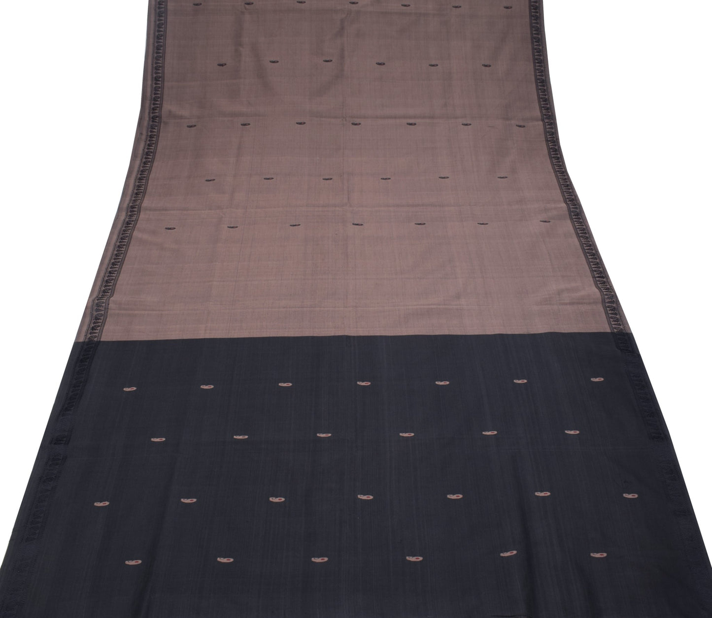 Sushila Vintage Pure Cotton Saree Hand Woven Paisley Peacock Border Sari Fabric