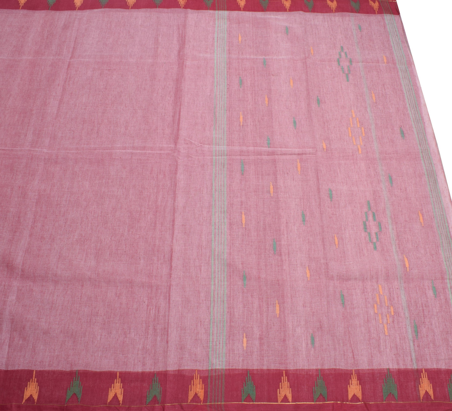 Sushila Vintage Bengal Tant Saree 100% Pure Cotton Hand Woven Maroon Sari Fabric