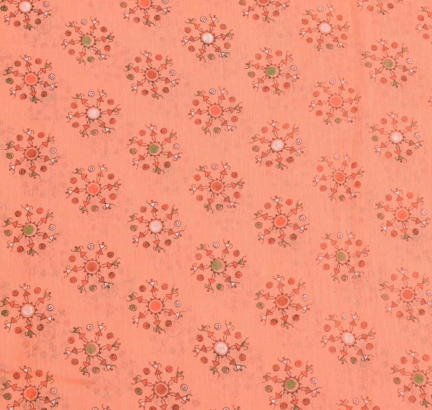Sushila Vintage Peach Saree 100%Pure Cotton Silk Warli Print & Woven Sari Fabric