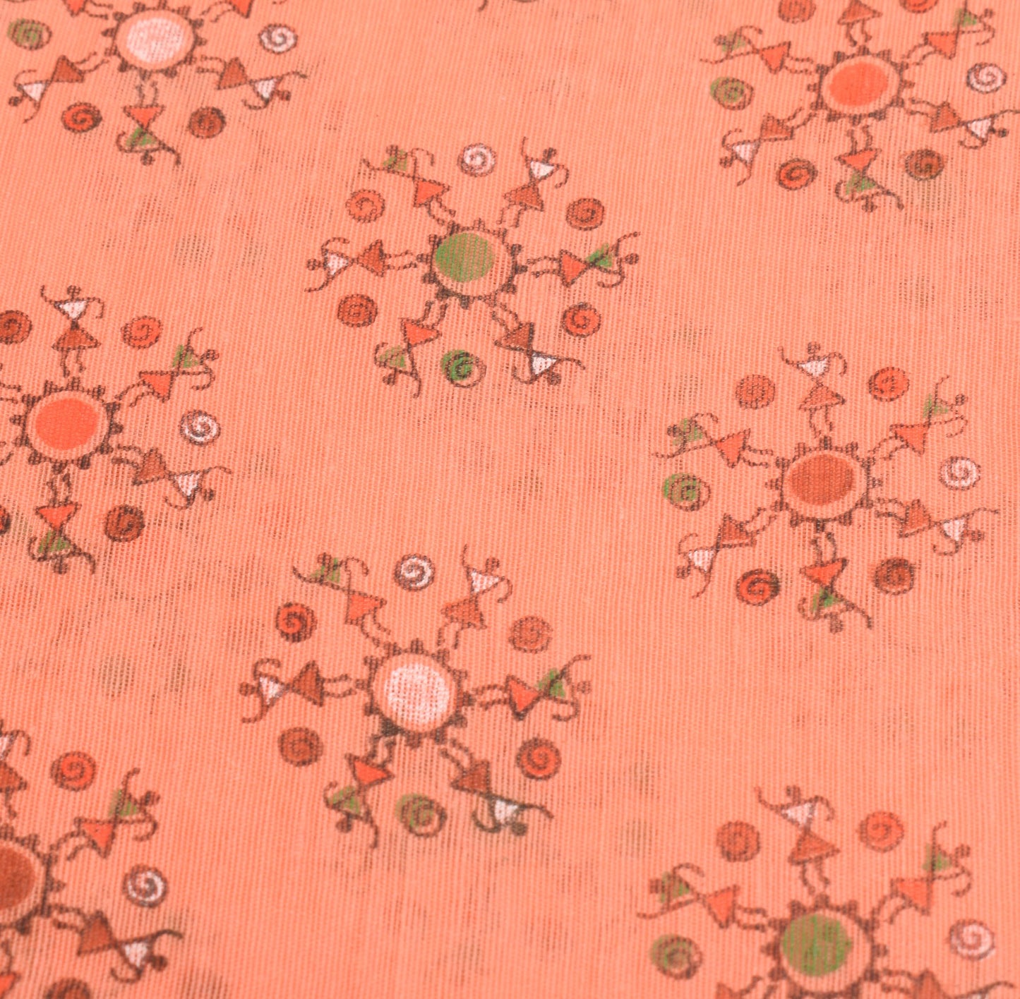 Sushila Vintage Peach Saree 100%Pure Cotton Silk Warli Print & Woven Sari Fabric