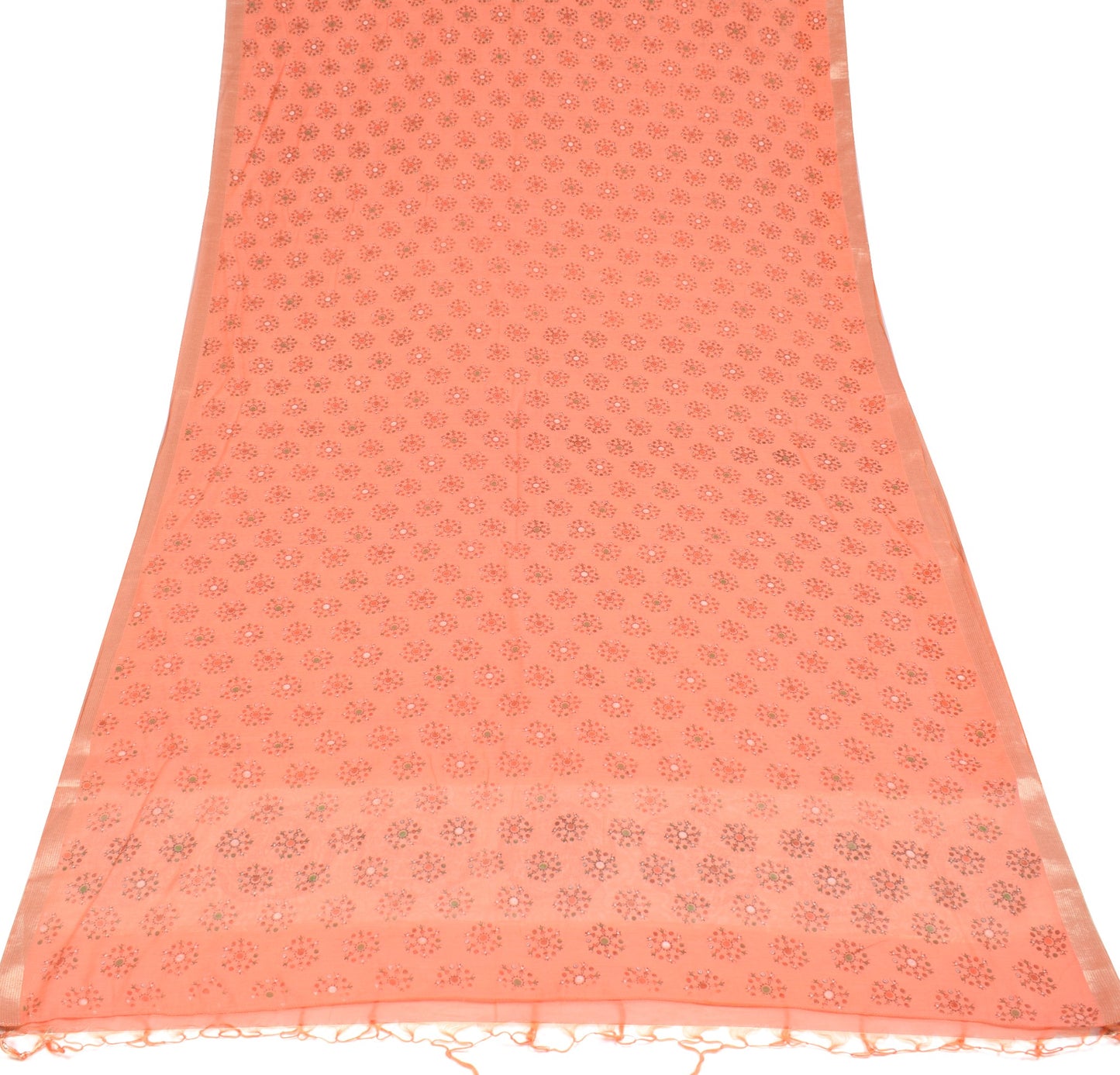 Sushila Vintage Peach Saree 100%Pure Cotton Silk Warli Print & Woven Sari Fabric