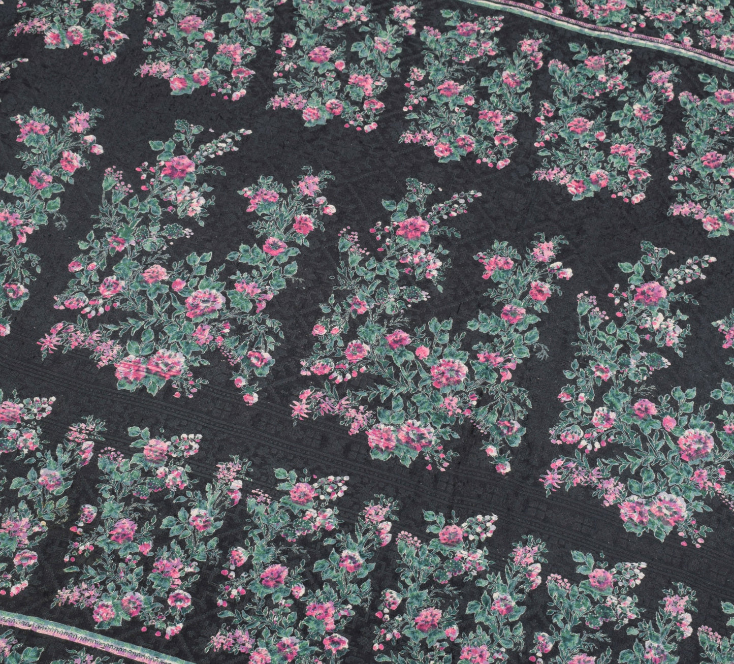Sushila Vintage Black Floral Saree Pure Silk Printed & Woven Soft Sari Fabric