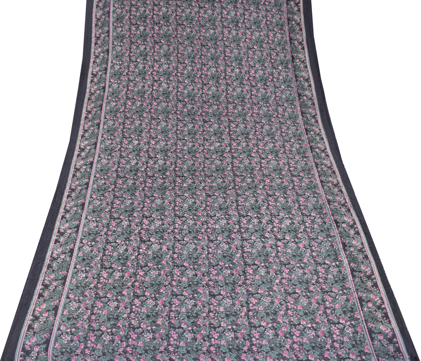 Sushila Vintage Black Floral Saree Pure Silk Printed & Woven Soft Sari Fabric