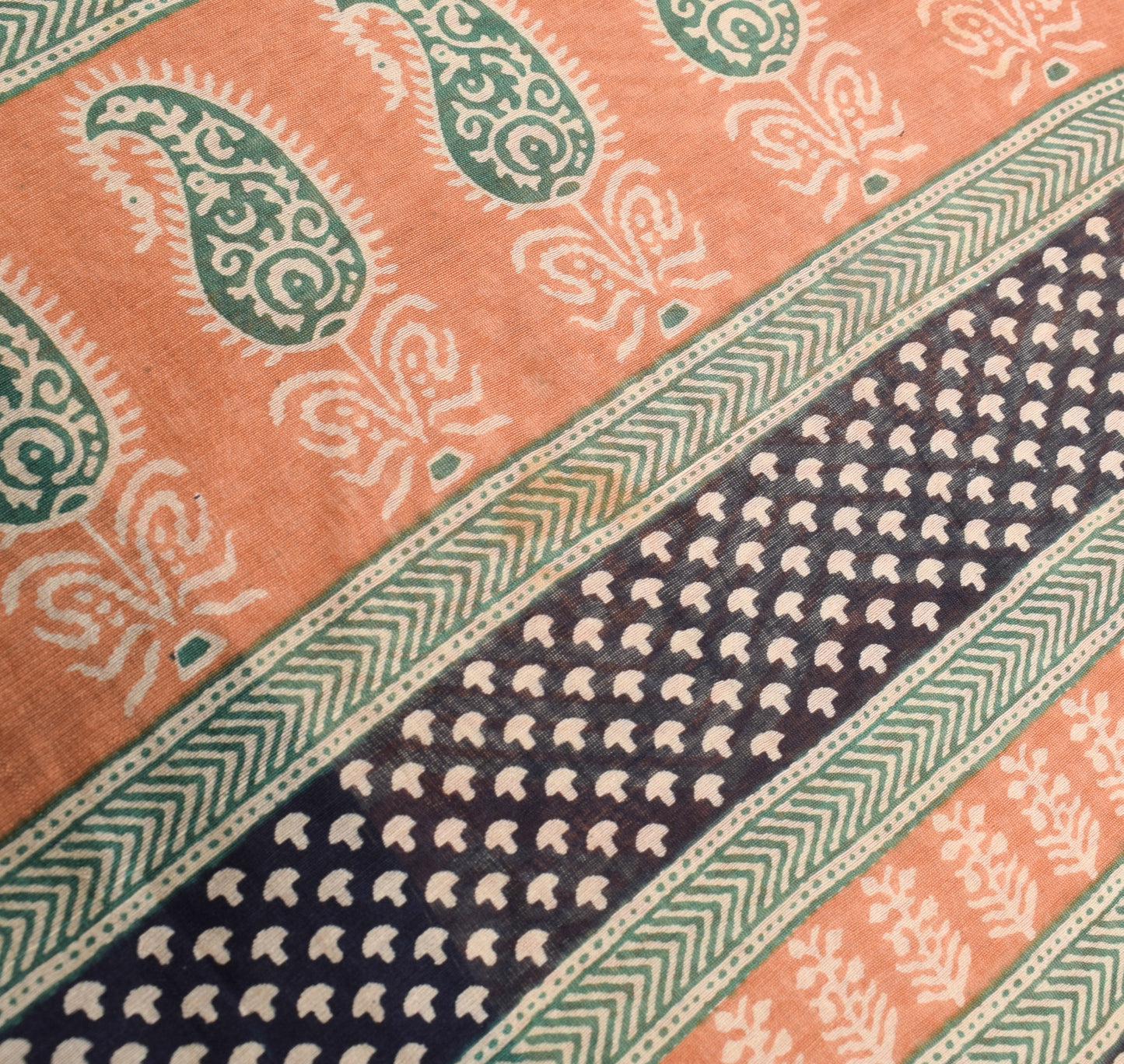 Sushila Vintage Hand Block Peach Saree Pure Cotton Silk Woven 5Yds Sari Fabric