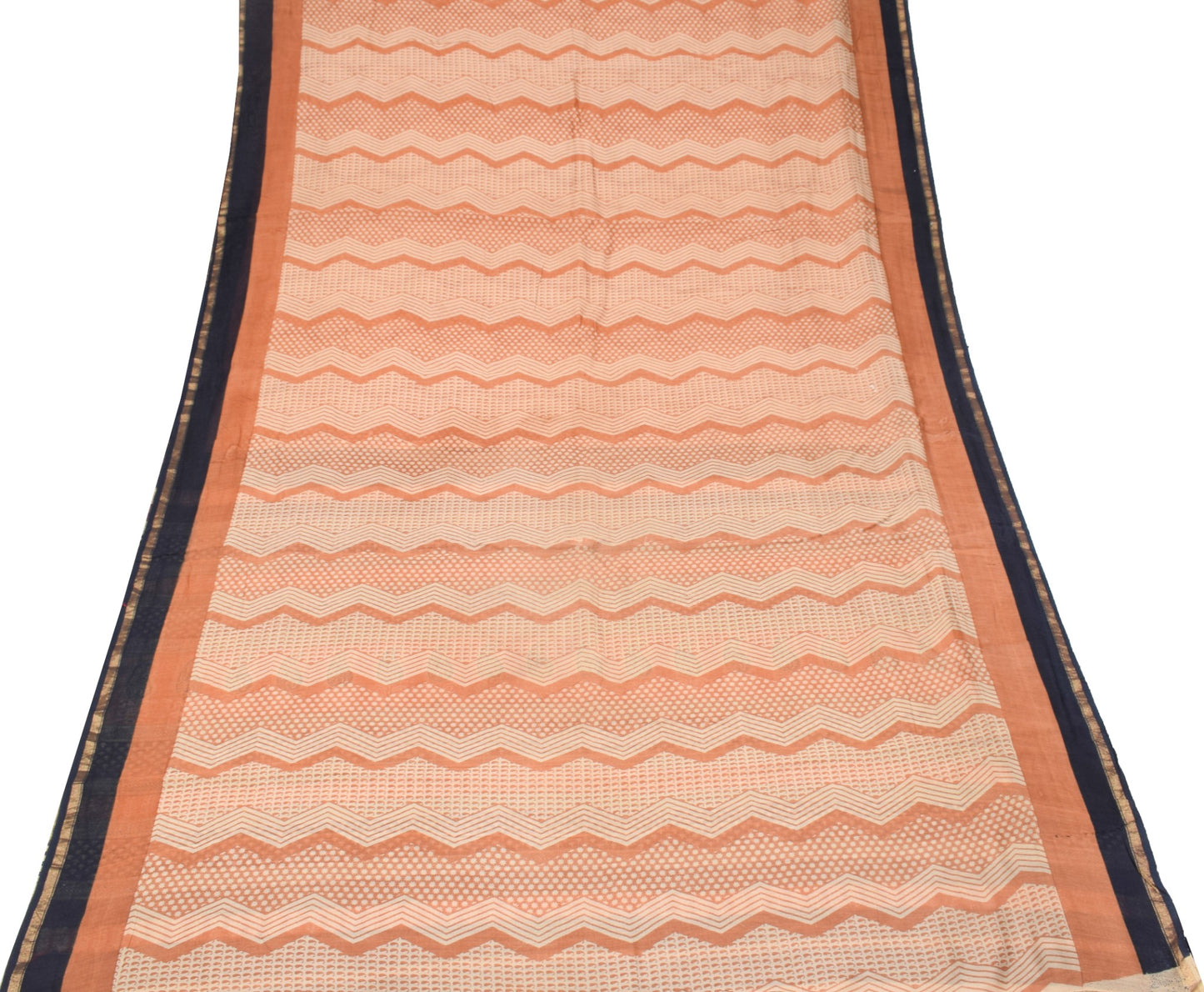 Sushila Vintage Hand Block Peach Saree Pure Cotton Silk Woven 5Yds Sari Fabric
