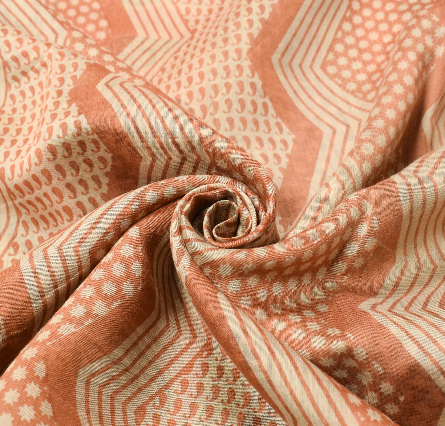 Sushila Vintage Hand Block Peach Saree Pure Cotton Silk Woven 5Yds Sari Fabric