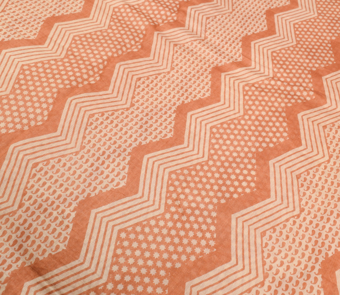 Sushila Vintage Hand Block Peach Saree Pure Cotton Silk Woven 5Yds Sari Fabric