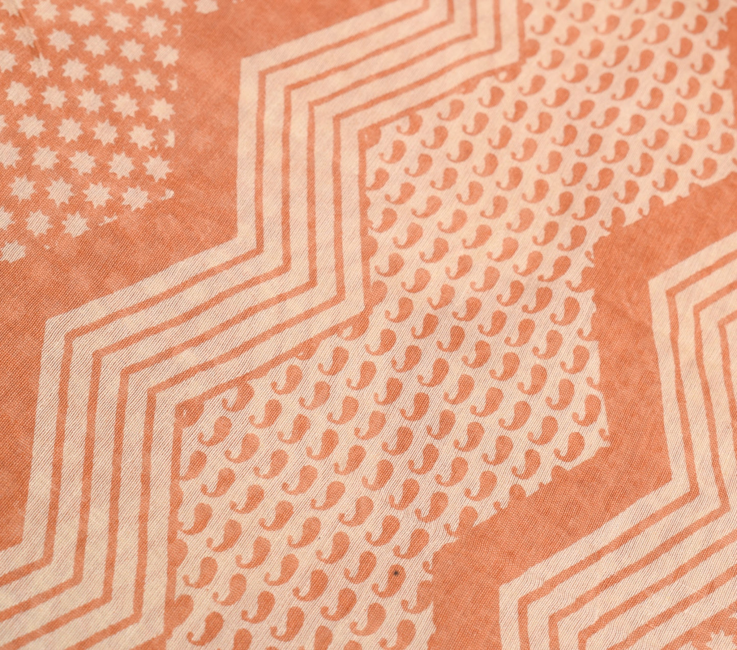 Sushila Vintage Hand Block Peach Saree Pure Cotton Silk Woven 5Yds Sari Fabric