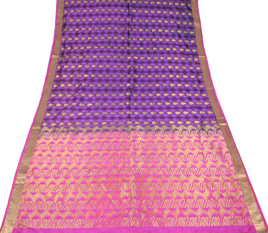 Sushila Vintage Self & Zari Brocade Saree Pure Silk Purple Premium Sari Fabric