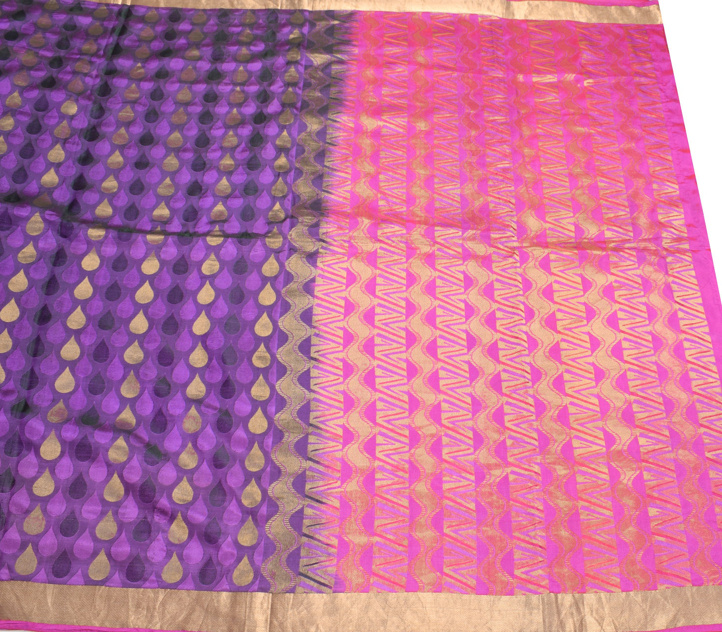 Sushila Vintage Self & Zari Brocade Saree Pure Silk Purple Premium Sari Fabric