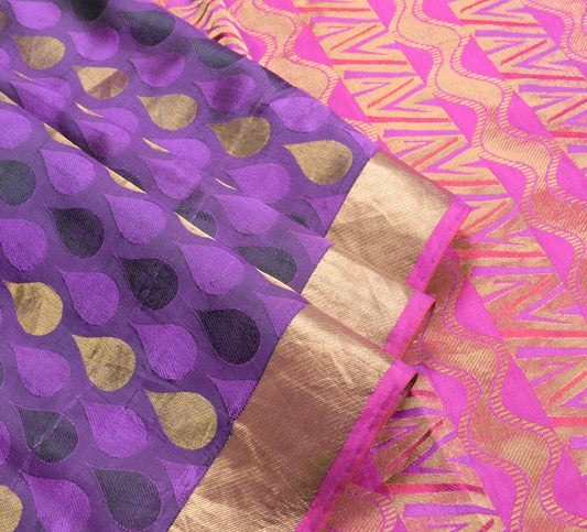 Sushila Vintage Self & Zari Brocade Saree Pure Silk Purple Premium Sari Fabric