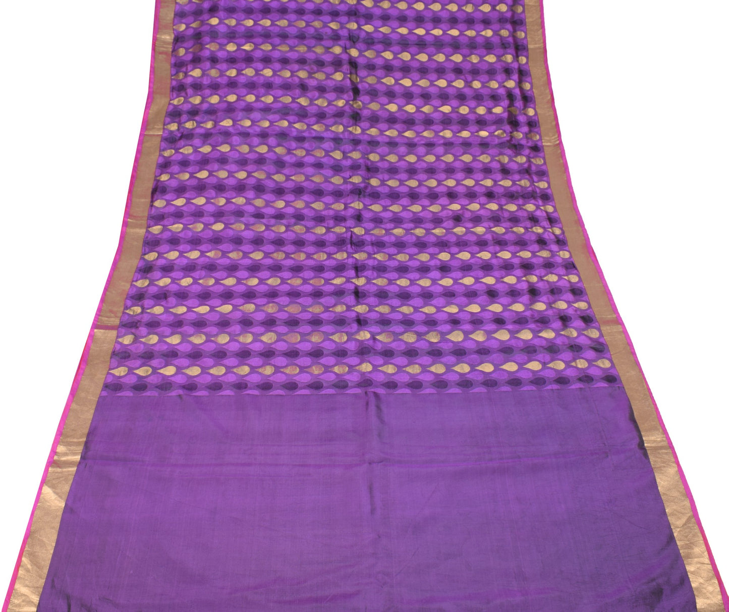 Sushila Vintage Self & Zari Brocade Saree Pure Silk Purple Premium Sari Fabric