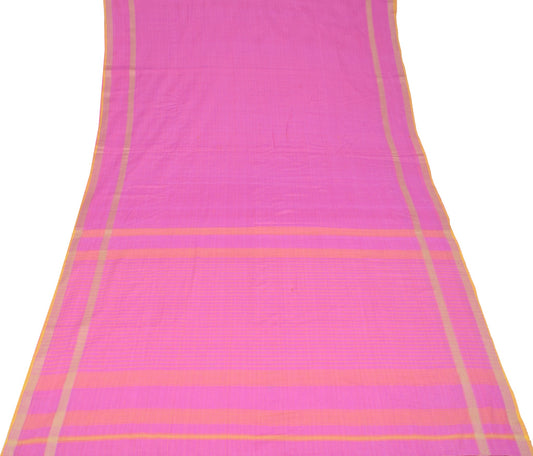 Sushila Vintage Pink Saree Pure Cotton Stripes Woven Checks Pallu Sari Fabric