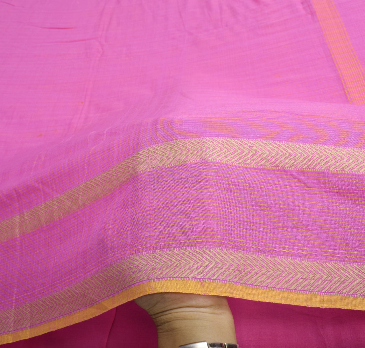 Sushila Vintage Pink Saree Pure Cotton Stripes Woven Checks Pallu Sari Fabric