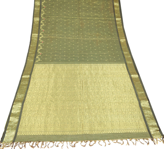 Sushila Vintage Black Sari Zari Woven Kanjivaram Saree Pure Tissue Silk Fabric