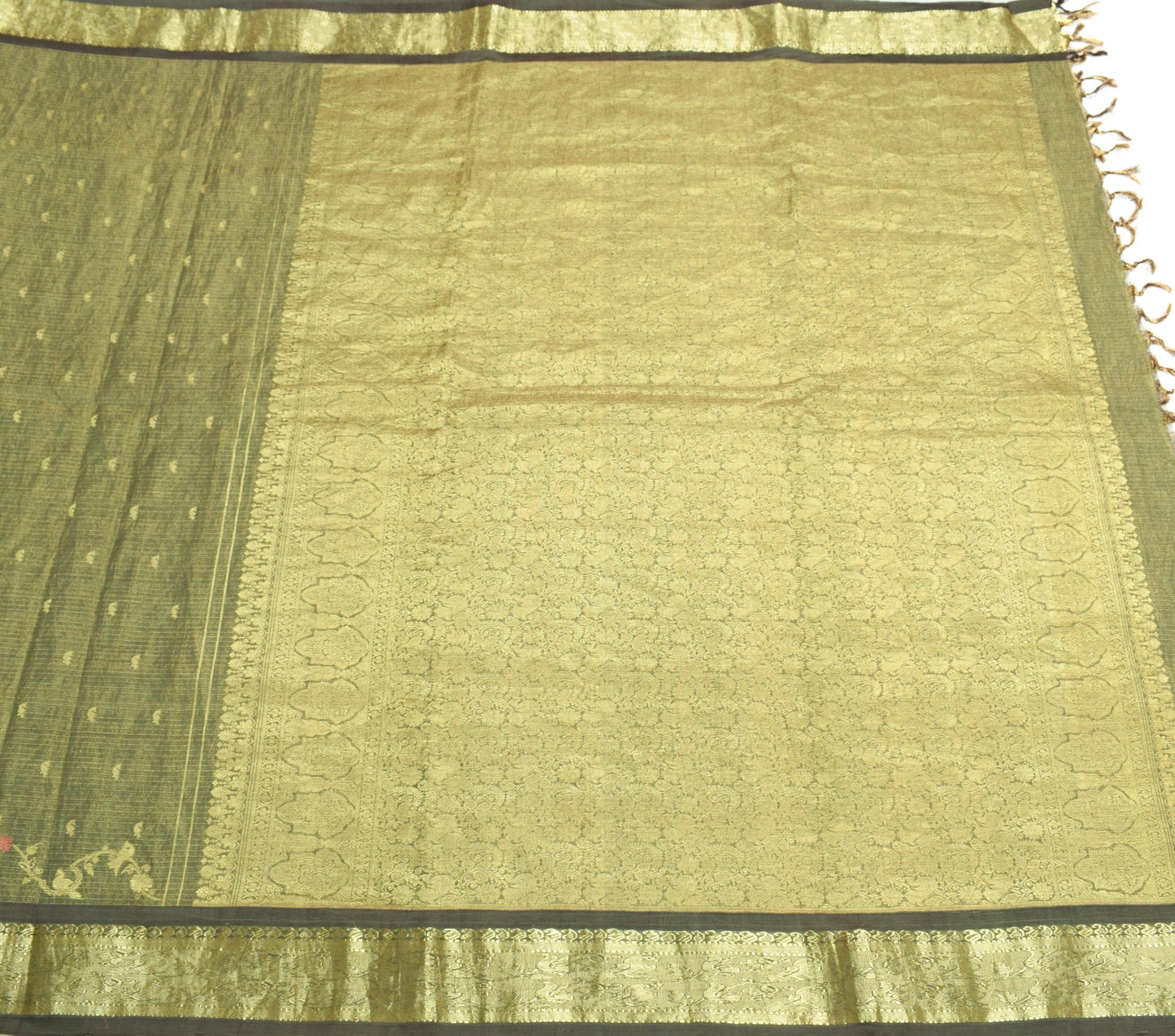 Sushila Vintage Black Sari Zari Woven Kanjivaram Saree Pure Tissue Silk Fabric