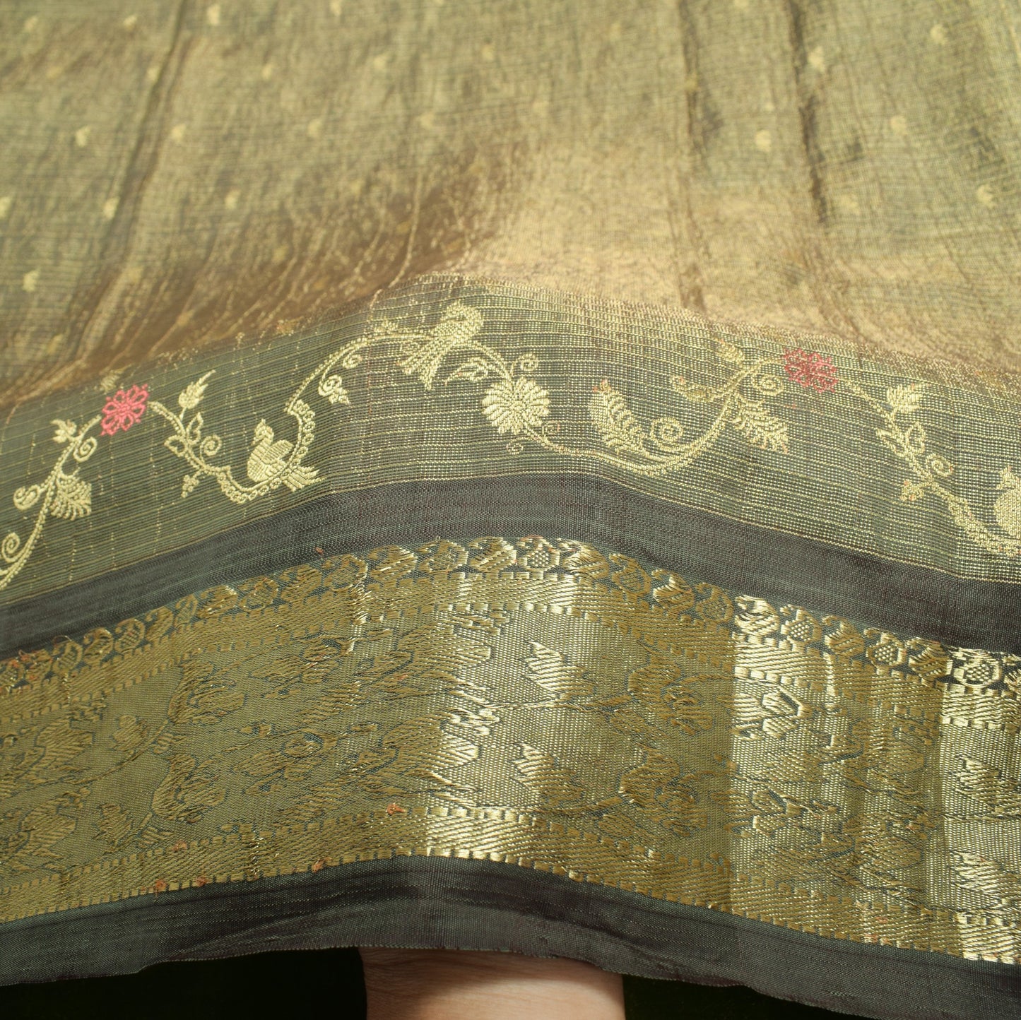 Sushila Vintage Black Sari Zari Woven Kanjivaram Saree Pure Tissue Silk Fabric