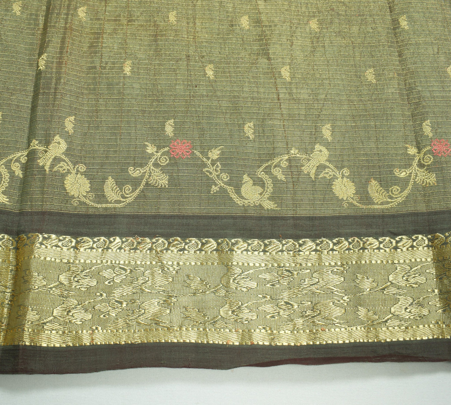Sushila Vintage Black Sari Zari Woven Kanjivaram Saree Pure Tissue Silk Fabric