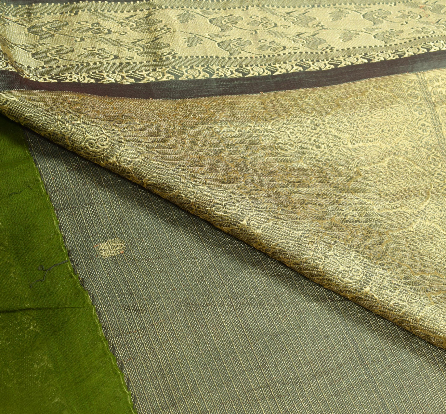 Sushila Vintage Black Sari Zari Woven Kanjivaram Saree Pure Tissue Silk Fabric