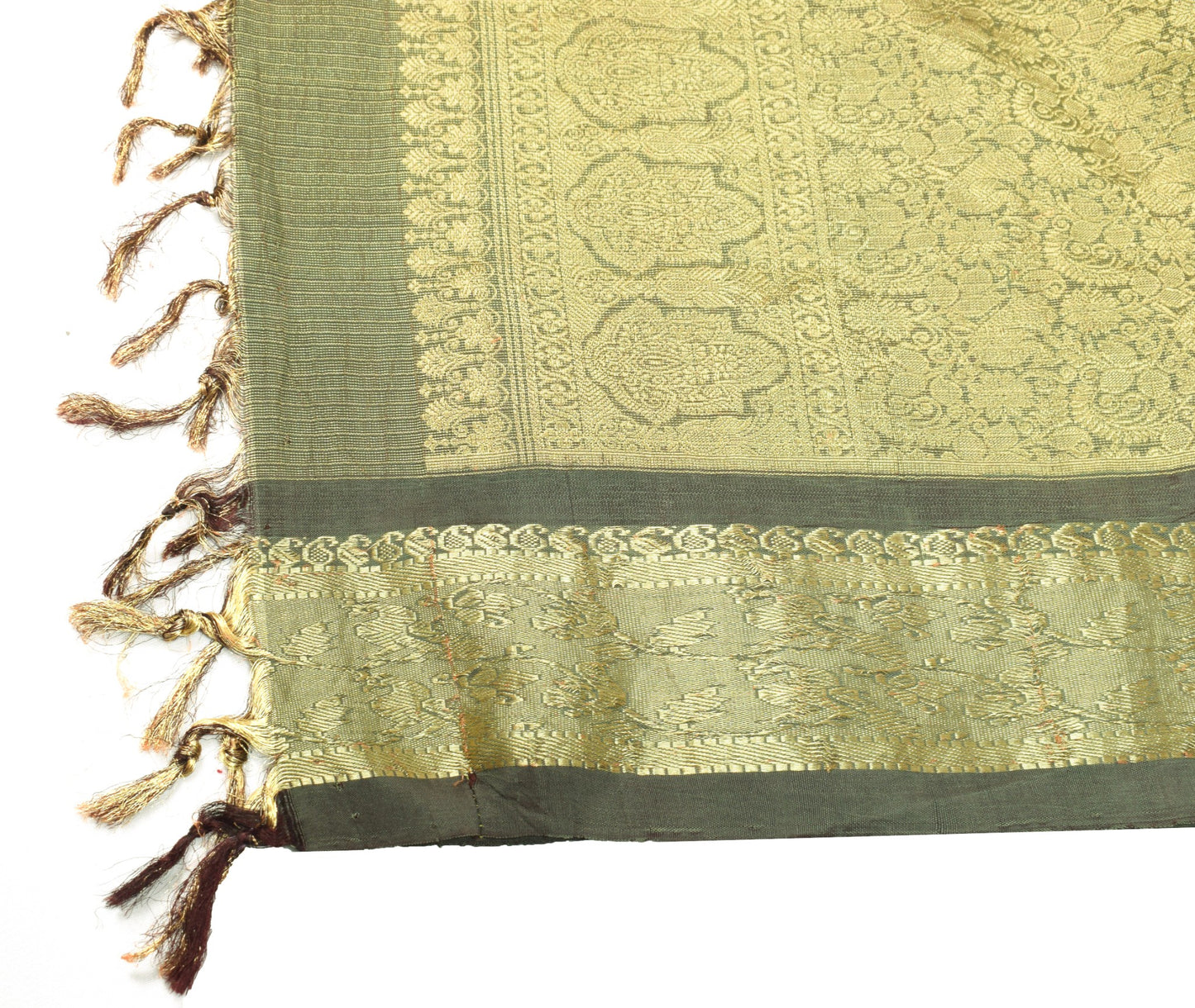 Sushila Vintage Black Sari Zari Woven Kanjivaram Saree Pure Tissue Silk Fabric
