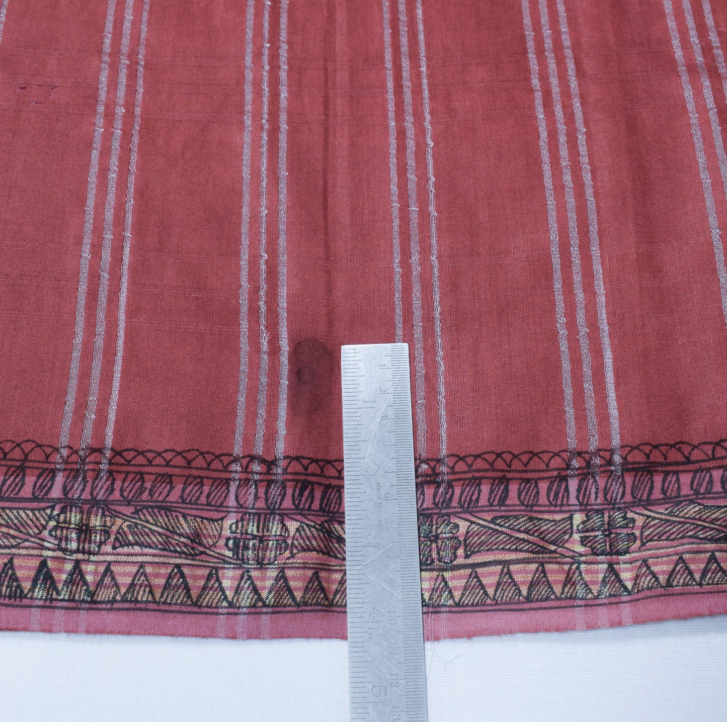 Sushila Vintage Brown Woven Saree Madhubani Hand Printed Cotton Silk Sari Fabric