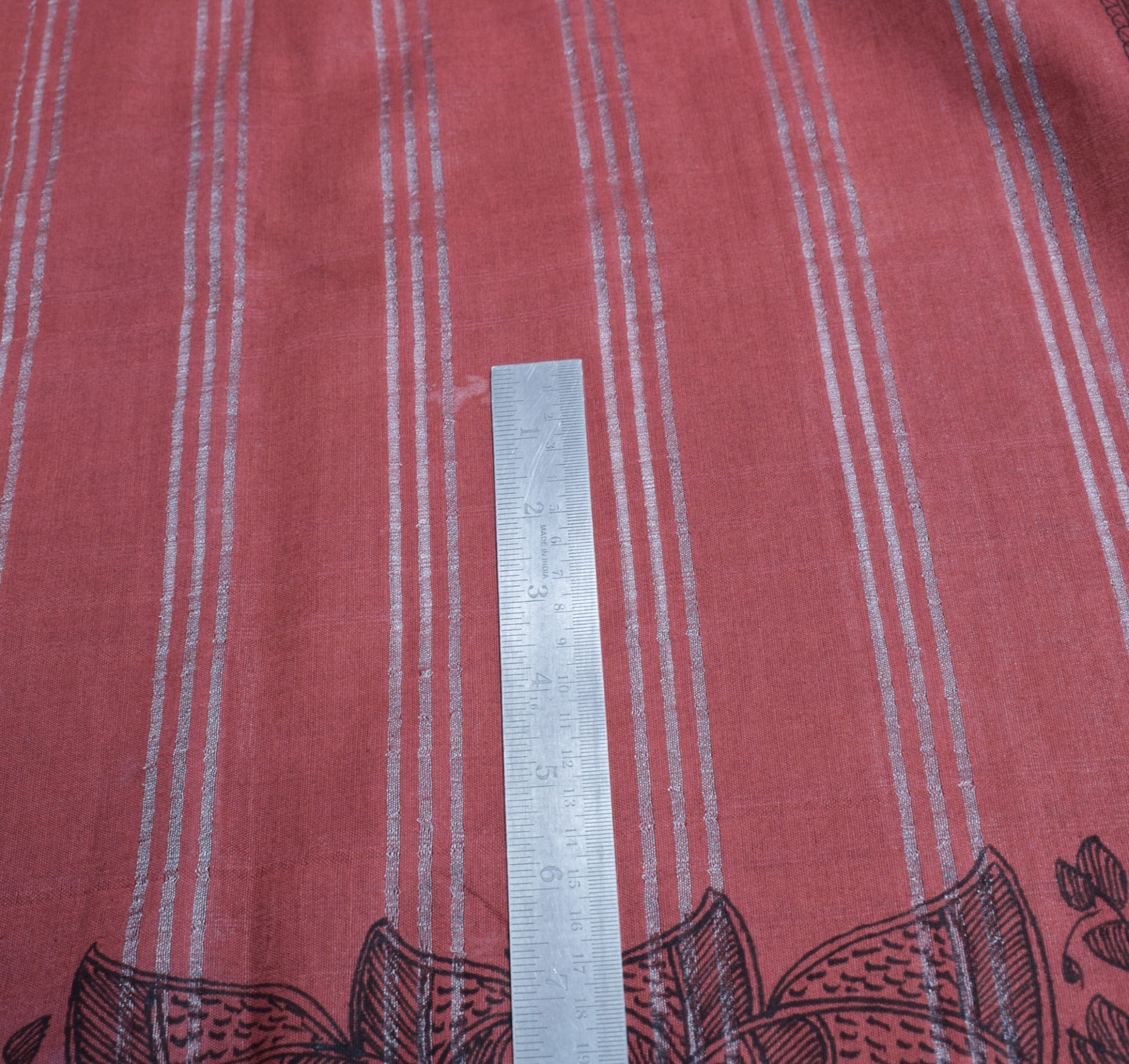 Sushila Vintage Brown Woven Saree Madhubani Hand Printed Cotton Silk Sari Fabric