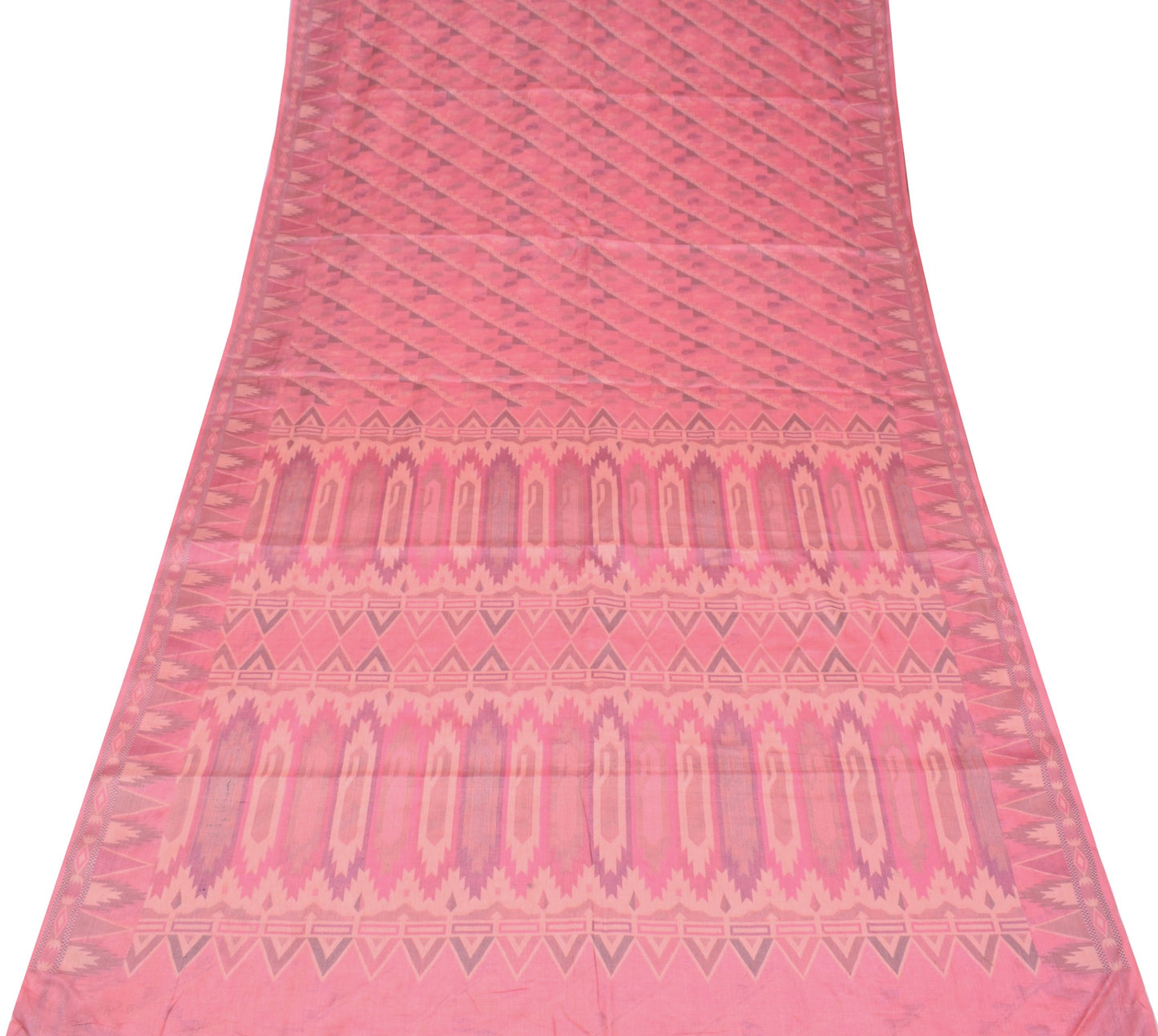 Sushila Vintage Woven Pink Saree Pure Tussar Silk Temple Border Sari Soft Fabric