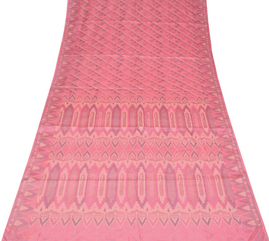 Sushila Vintage Woven Pink Saree Pure Tussar Silk Temple Border Sari Soft Fabric