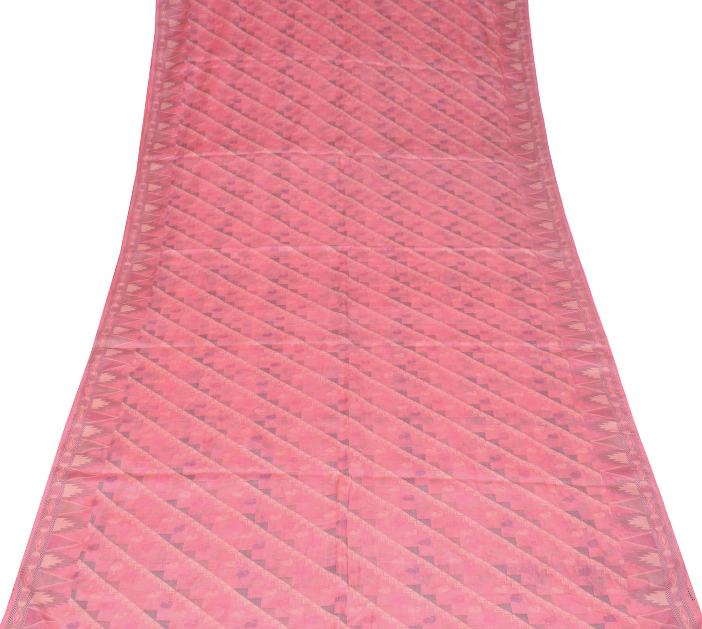 Sushila Vintage Woven Pink Saree Pure Tussar Silk Temple Border Sari Soft Fabric
