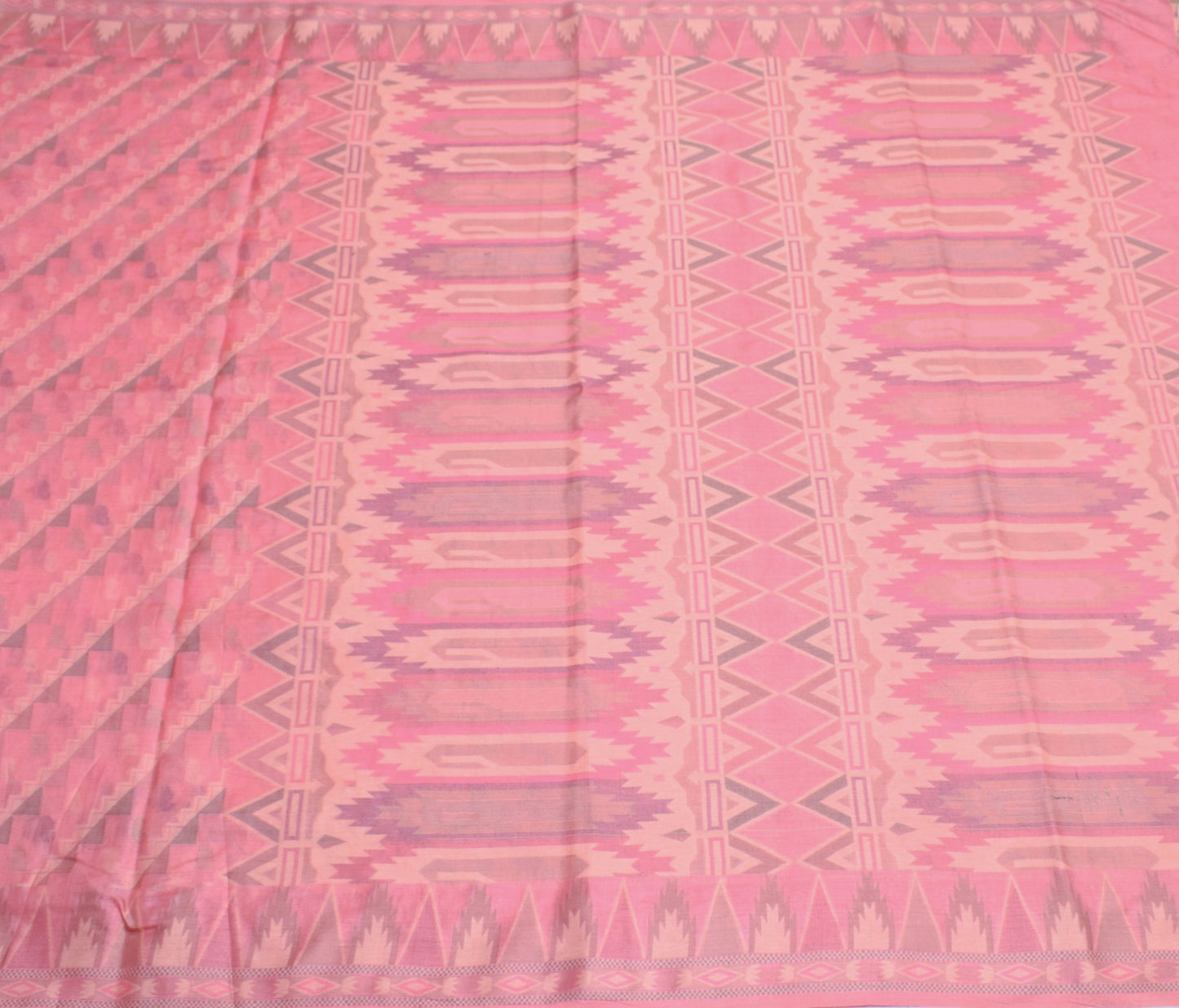 Sushila Vintage Woven Pink Saree Pure Tussar Silk Temple Border Sari Soft Fabric