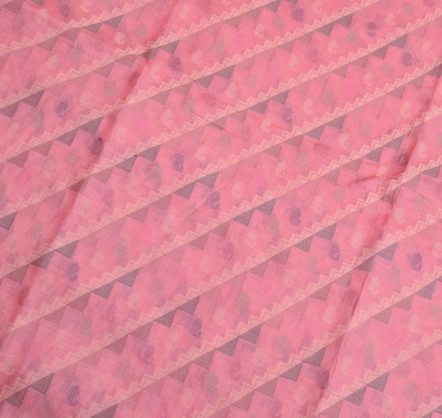 Sushila Vintage Woven Pink Saree Pure Tussar Silk Temple Border Sari Soft Fabric