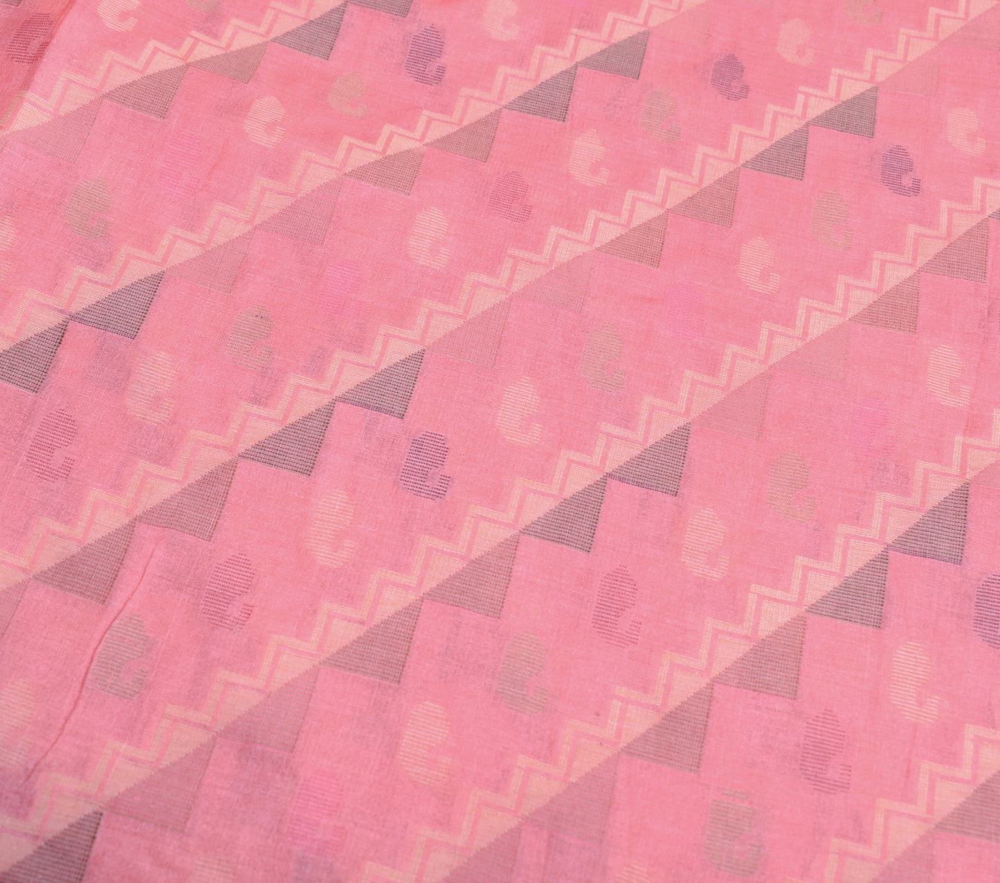 Sushila Vintage Woven Pink Saree Pure Tussar Silk Temple Border Sari Soft Fabric