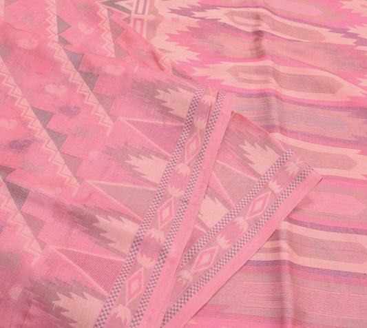 Sushila Vintage Woven Pink Saree Pure Tussar Silk Temple Border Sari Soft Fabric