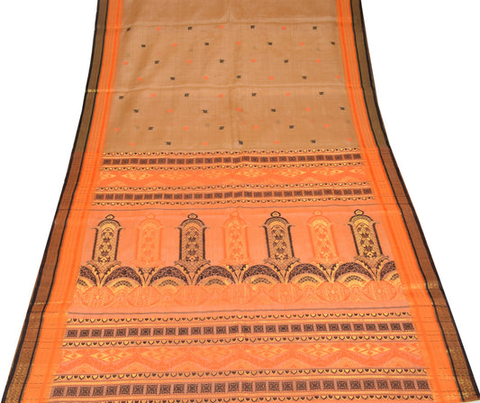 Sushila Vintage Brown Saree Pure Cotton Silk Bengal Handloom Woven Sari Fabric