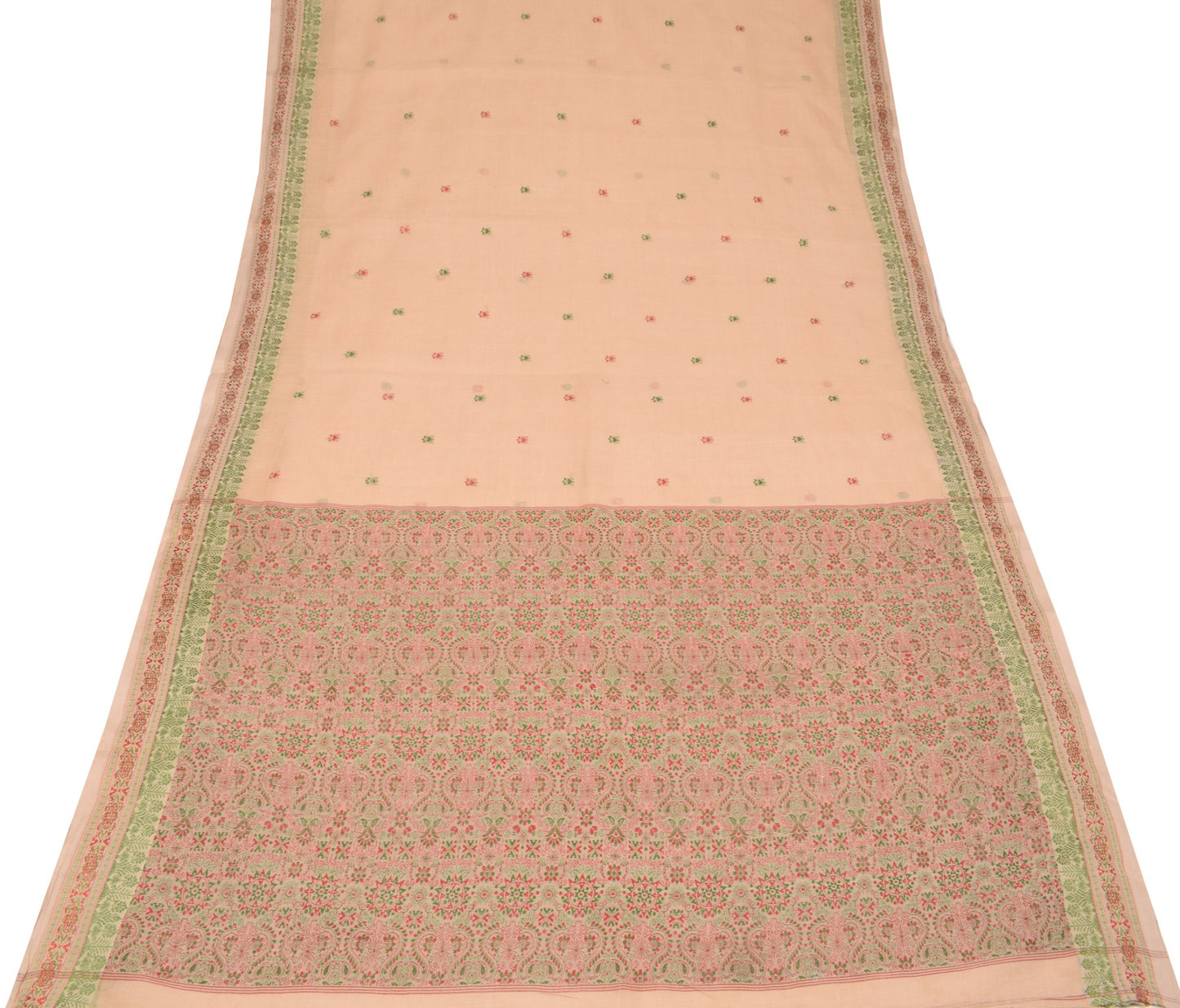 Sushila Vintage Brown Woven Saree 100% Pure Cotton Handloom Indian Sari Fabric