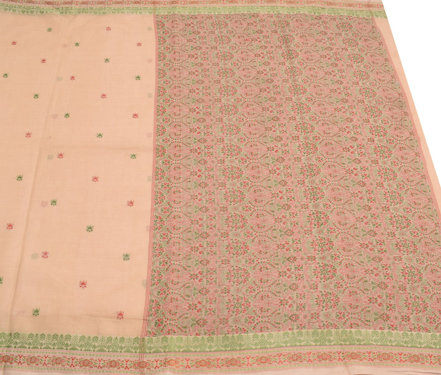Sushila Vintage Brown Woven Saree 100% Pure Cotton Handloom Indian Sari Fabric