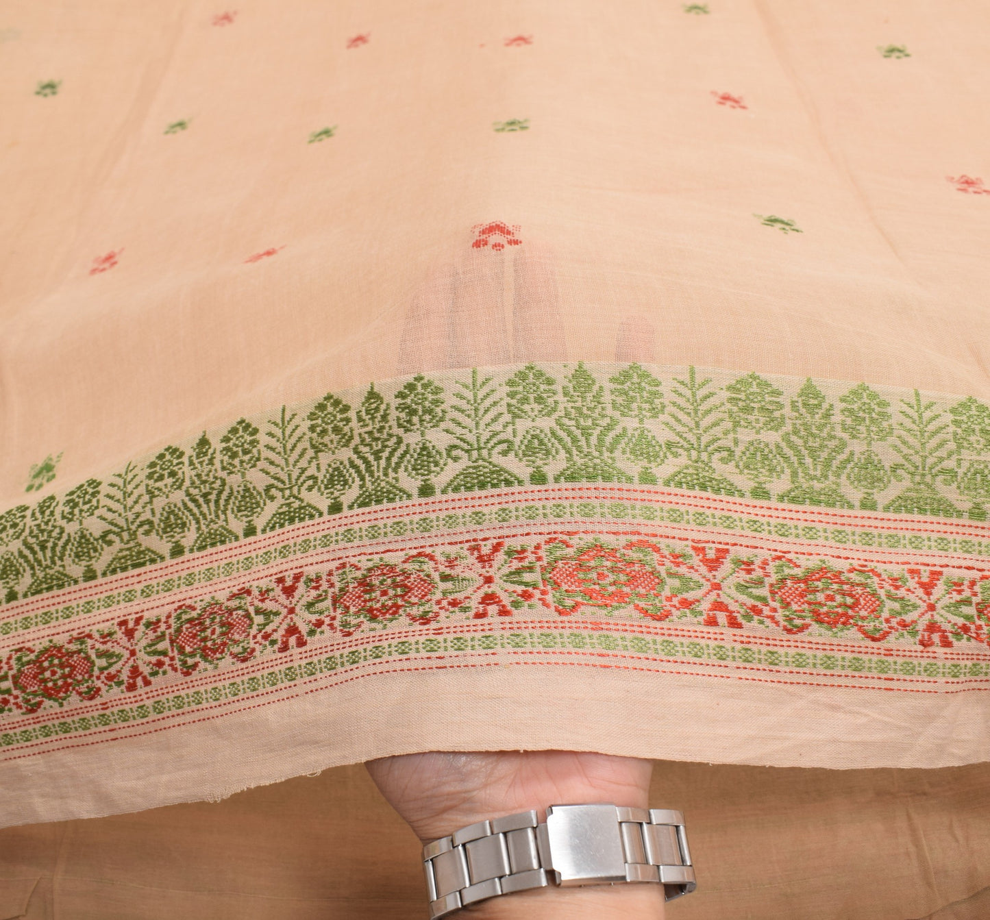 Sushila Vintage Brown Woven Saree 100% Pure Cotton Handloom Indian Sari Fabric