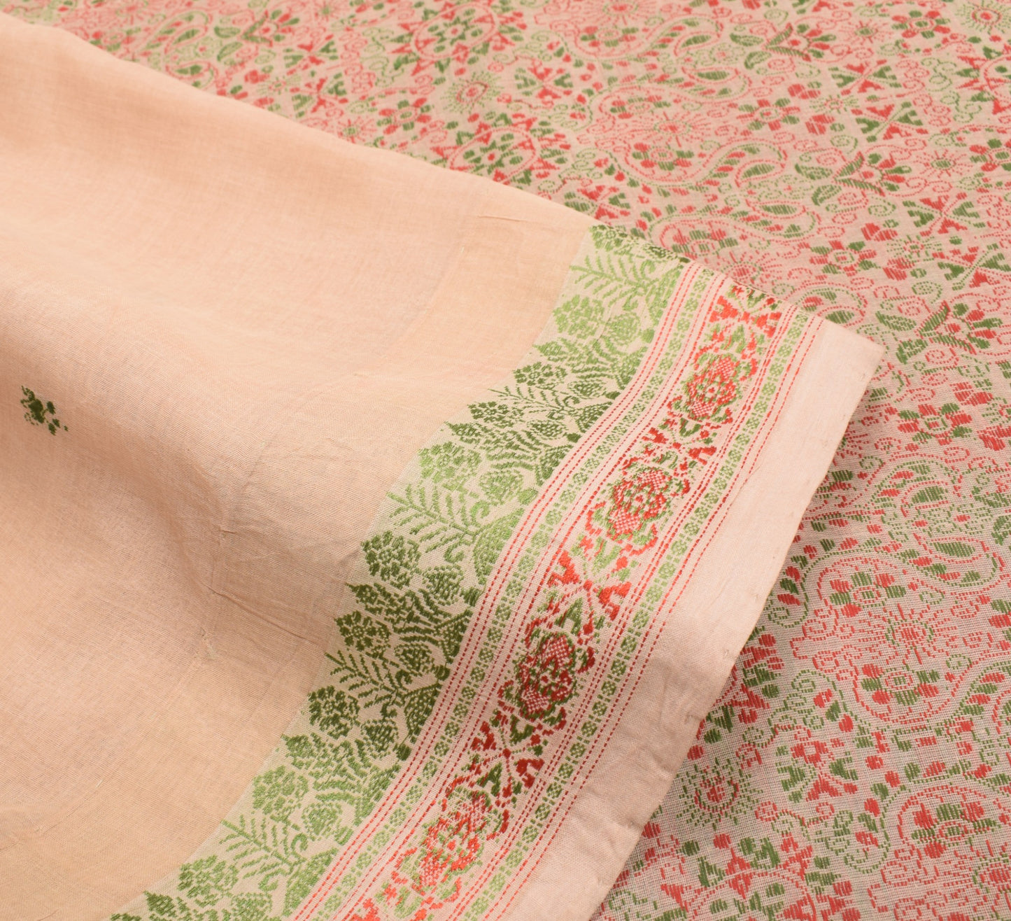 Sushila Vintage Brown Woven Saree 100% Pure Cotton Handloom Indian Sari Fabric