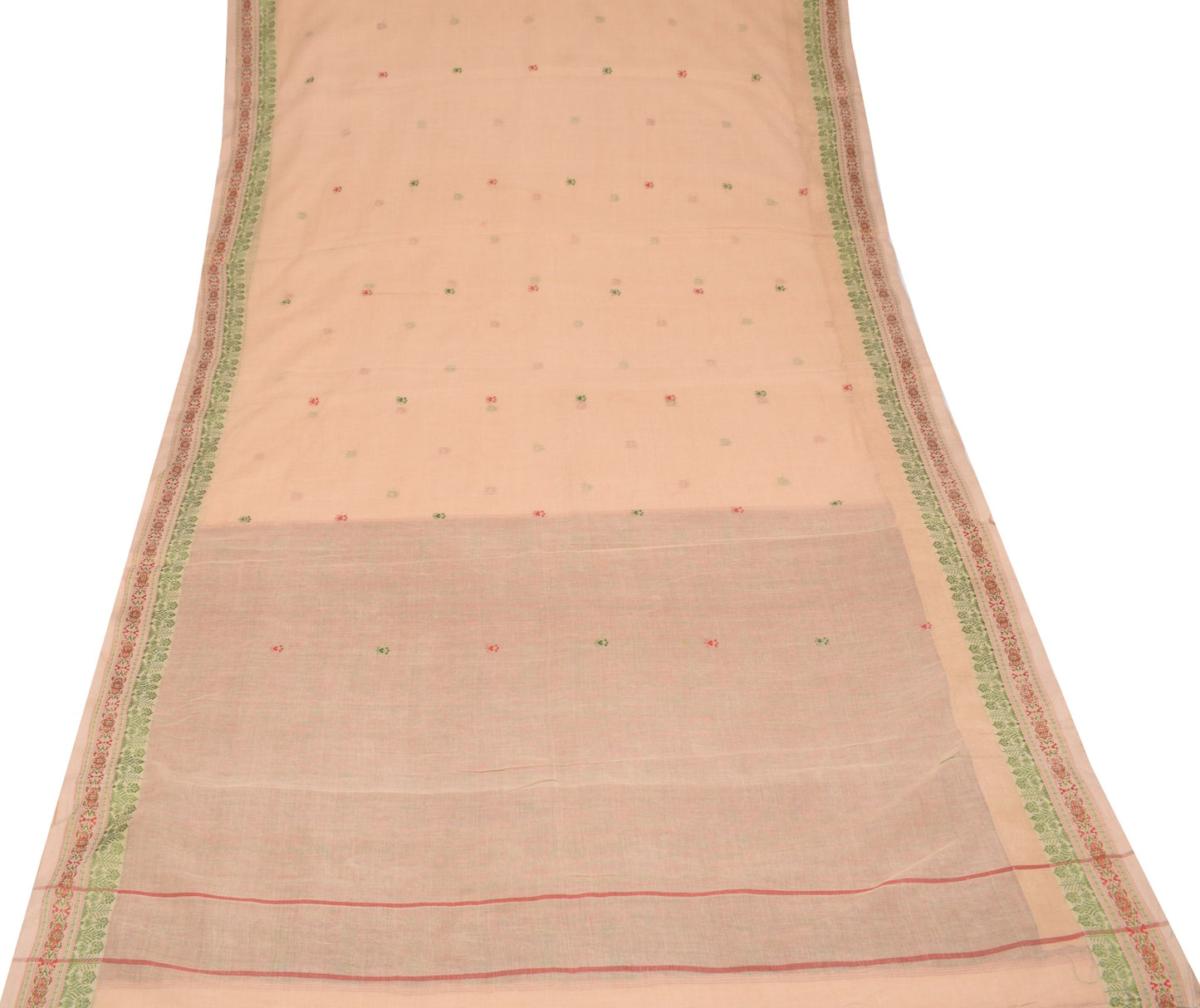 Sushila Vintage Brown Woven Saree 100% Pure Cotton Handloom Indian Sari Fabric