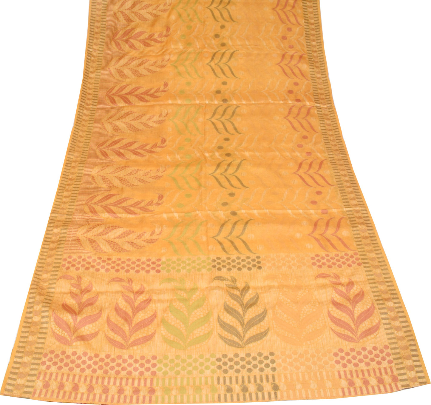 Sushila Vintage Mustard Floral Saree 100%Pure Tussar Silk Woven Sari Soft Fabric