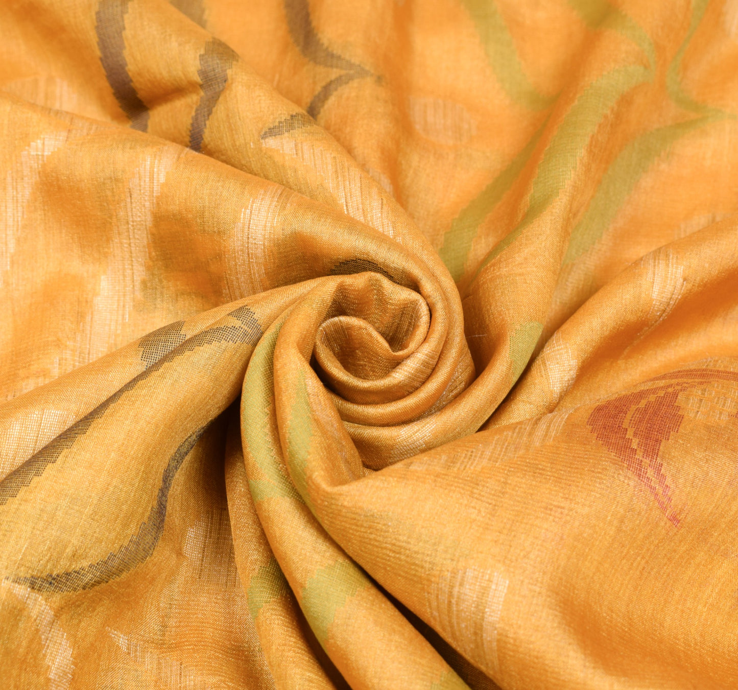 Sushila Vintage Mustard Floral Saree 100%Pure Tussar Silk Woven Sari Soft Fabric